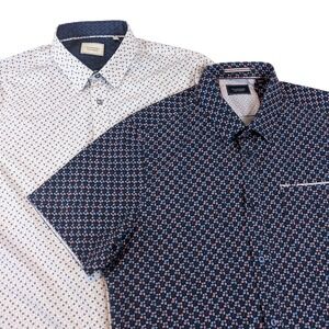 7Diamonds Mens 4-Way Stretch Short Sleeve Button Down Shirt Bundle Navy Cream L